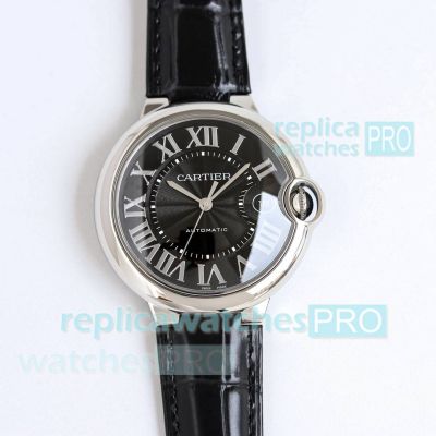 TW Factory Swiss Copy 2824 Cartier Ballon Bleu 40 Black Leather Strap Watch 